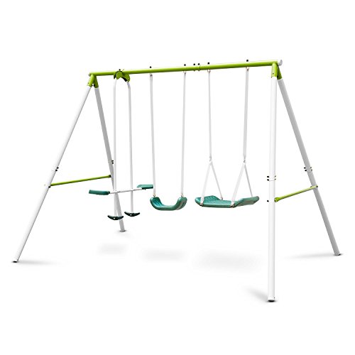 Oneconcept Olav - Columpio de jardín Infantil, Exteriores, hasta 4 niños de 3 a 8 años, Peso máx. 120 kg, Balancín con Asiento y reposapiés, Acero, Asientos plástico, Verde Claro