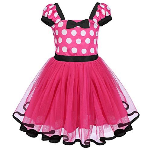 OwlFay Disfraz Minnie Niña Bebé Vestidos de Fiesta Princesa con Diadema Lunares Fantasía Tutú Ballet Vestido para Cumpleaños Navidad Carnaval Rose A 3-4 Años