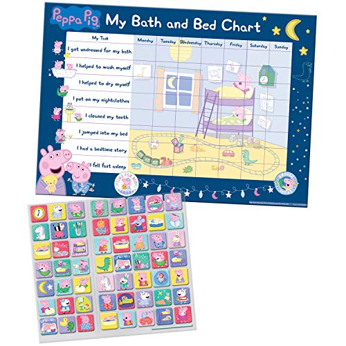 Paper Projects- Peppa Pig - Tabla de recompensas para baño y acostarse y 56 Pegatinas Brillantes (01.70.30.023)