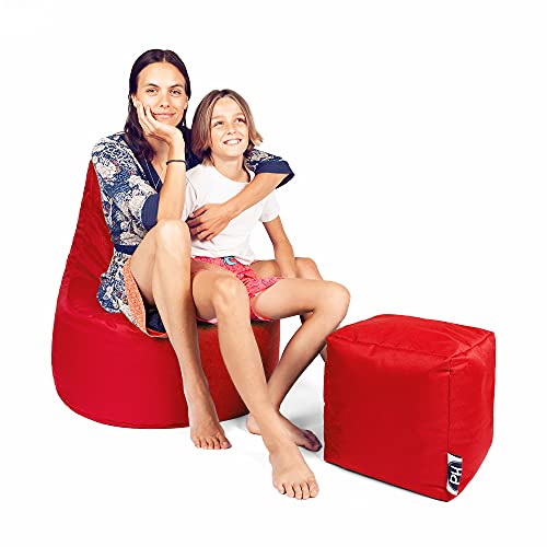 Patchhome - Cojín para jugador con cremallera, color rojo, XL – 75 cm de diámetro + 35 x 35 cm dados