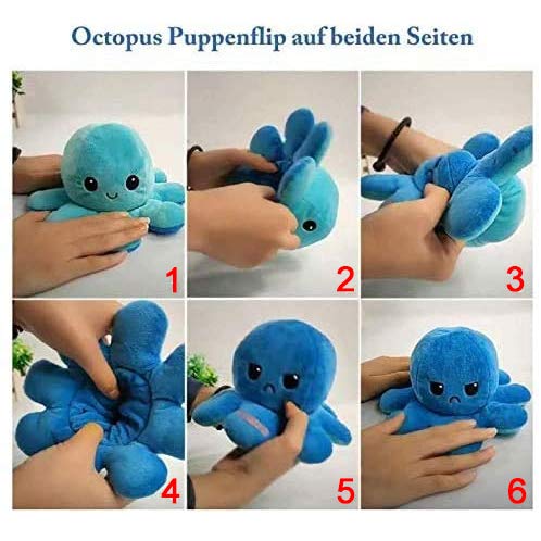 Peluche Pieuvre Reversible Poupée De Poulpe Flip Double Face Doux Cadeaux de Jouets Créatifs 1 Pack (C)