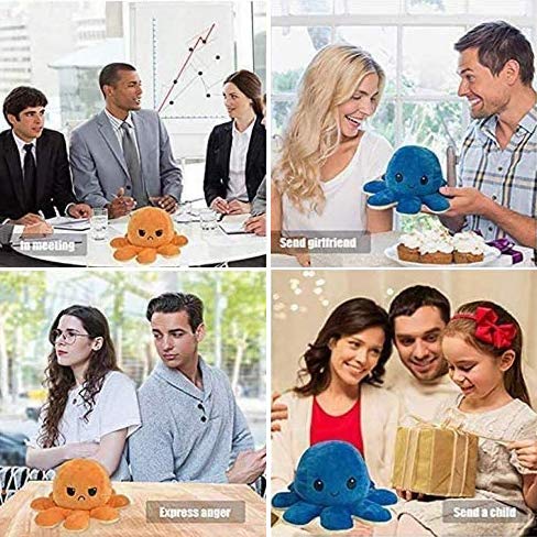 Peluche Pieuvre Reversible Poupée De Poulpe Flip Double Face Doux Cadeaux de Jouets Créatifs 1 Pack (C)