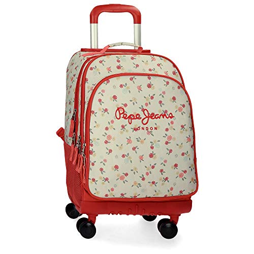 Pepe Jeans Joseline Mochila-Trolley 4 Ruedas Multicolor 33x44x21 cms Poliéster 30.49L