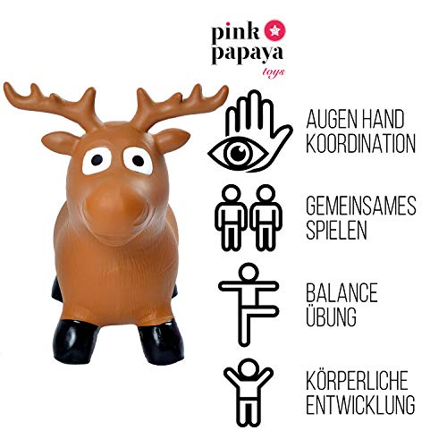 Pink Papaya Animales de Juguete Alce Rudolf - Caballos para Niños Mayores de 3 Años hasta 50 kg - Animal Inflable para Niños sin BPA - Incluye Bomba de Aire