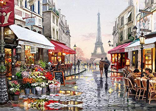 Pintura por números para Adultos DIY Pintura al óleo Kit con Pinceles y Pinturas para Niños Seniors Junior -Sin Marco- Ciudades - París Torre Eiffel - Ciudad del amor - 40 x 50 cm - PNB26001