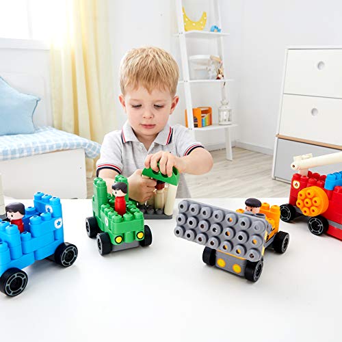 Poly-M 760024 Hape PolyM City 130 Piezas de construcción de ladrillo vehículo Juguete Conjunto con Figuras y Accesorios, Multicolor