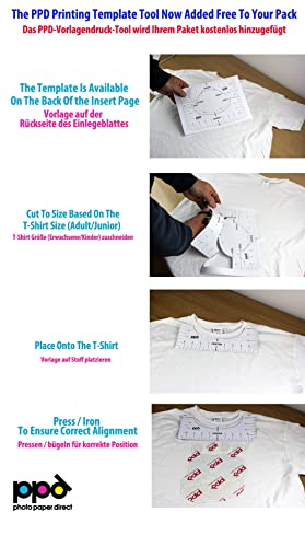 PPD A4 x 40 Hojas de Papel de Transferencia Térmica Para Camisetas, Mascarillas y Tejidos Blancos o Claros - Para Impresora de Inyección de Tinta Inkjet - PPD-1-40