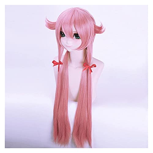 PRTOYO El Futuro Diario Yuno Gasai 100 cm Pink Rosa Largo Anime Cosplay Wig Mirai Nikki Pelucas de Pelo sintético + Peluca de Peluca