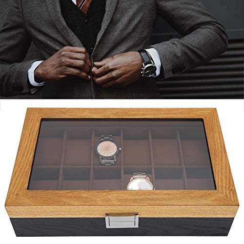 Pssopp Caja de Reloj de 12 Ranuras Caja de Reloj Caja de colección de Almacenamiento de exhibición de Madera Maciza para Hombres y Mujeres