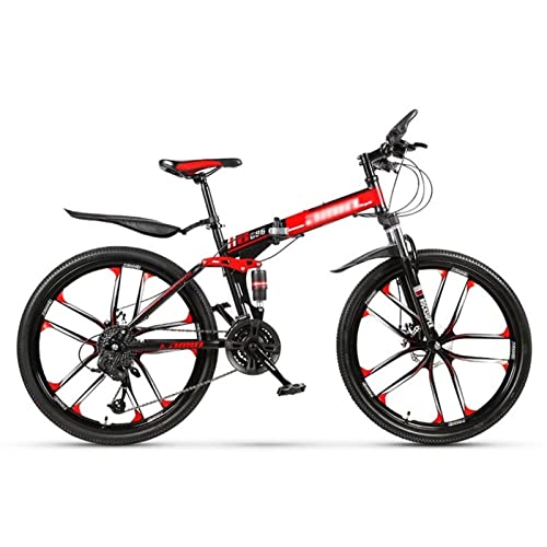 QCLU Deportes Plegables de 26 Pulgadas/Bicicleta de montaña 10 Cortador, Negro y Rojo, Frenos de Disco Duro MTB, Trekking Bike Men Bike Girls Bike (Tamaño : 21-Speed)