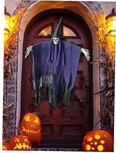 Sanfiyya Colgante de Fantasmas Esqueleto de Halloween, Halloween Colgante de Halloween Animated Skeleton Skull Skull con Ojos Rojos Colgando Prop (sin batería)