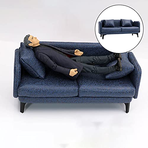 sharprepublic Sofá Sillón 1:12 Muebles nórdicos Cojines Dobles Miniatura de Cuero PU Accesorio de casa de muñecas Adorno de Oficina Decoración Escena de Vida para - Gris