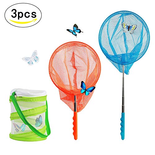 SIMUER 2Pcs Redes Telescópicas con Butterflies Village Habitat,Butterfly Net Extensible Redes de Pesca de Malla de Net con la Manija Estirable para Atrapar Insectos Mariposa Insectos Peces Pequeños