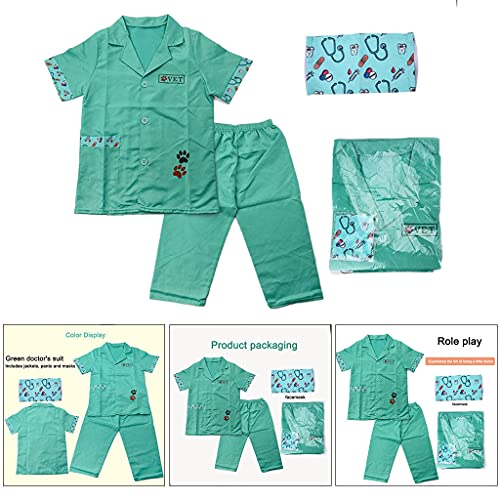 SM SunniMix Niños Fingir Enfermera Preescolar Educational Diversión Actividad Papel Play Play Nurse Disfraz Disfraz Dress Up Toys Playset - Verde