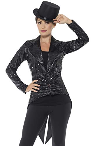 Smiffy'S 46959S Chaqueta De Frac Con Lentejuelas Para Mujer, Negro, S - Eu Tamaño 36-38