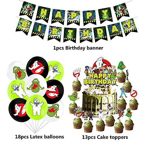 smileh Decoraciones de Cumpleaños Extreme Ghostbusters Globos Pancarta de Feliz Cumpleaños The Real Ghostbusters Adorno para Pastel para Niños Favor de Fiesta Temática Ghostbusters