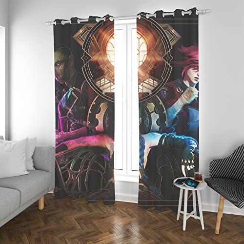 SMNVCKJ Cortinas opacas con ojales para dormitorio, Arcane League of Legends Jinx Vi, juego de 2 cortinas para habitación infantil (150 x 166 cm)