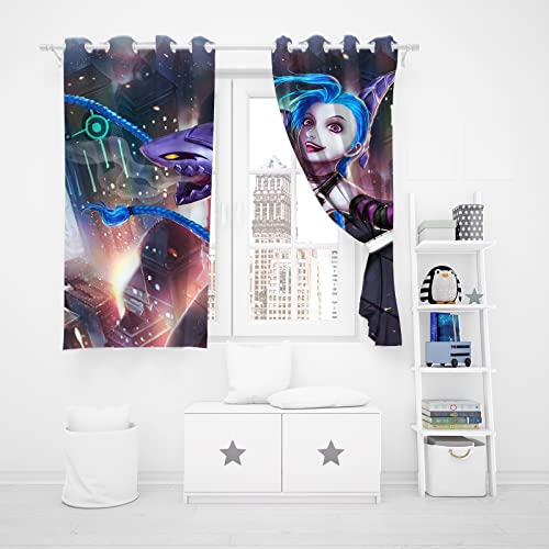 SMNVCKJ League of Legends Jinx - Cortinas opacas con impresión para niños y niñas, dormitorio infantil, cortinas perforadas (18,220 × 215 cm)
