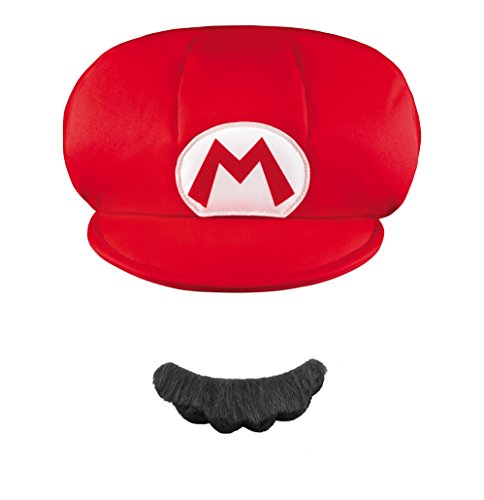 Super Mario 13371 – Gorra y bigote Mario Carnaval para niños, rojo, talla única