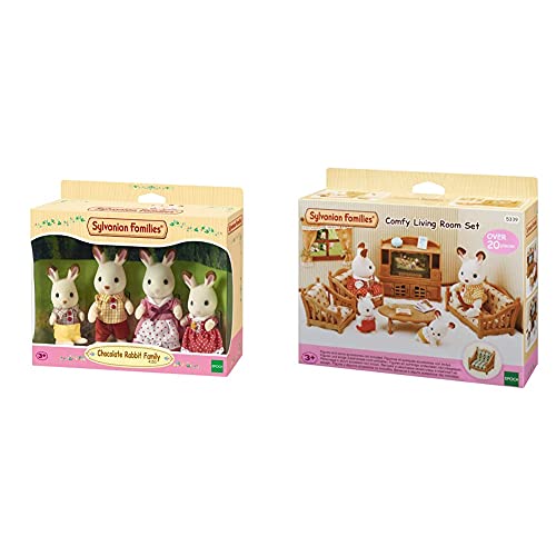 Sylvanian Families 4150 Familia Conejo Chocolate + 05339 Set De Salón De Hogar (Epi)