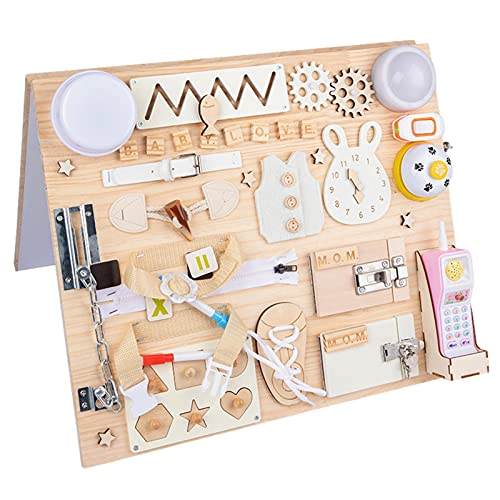 Tabla para niños pequeños ocupados de 1 año - Tabla Montessori - Cerraduras - Cubo Ocupado - Tabla de Actividades - Juguetes de Pared - Juguetes de Viaje - Tabla de Madera para guarderías ocupadas