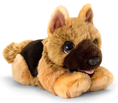 tachi Perro de peluche tumbado, perro pastor de peluche, color beige y marrón, cachorro de 25 cm