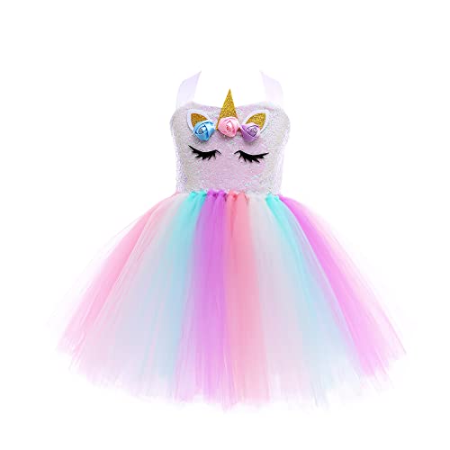 Tante Tina Disfraz de princesa de unicornio con tutú arcoíris, color blanco, talla grande M (104)