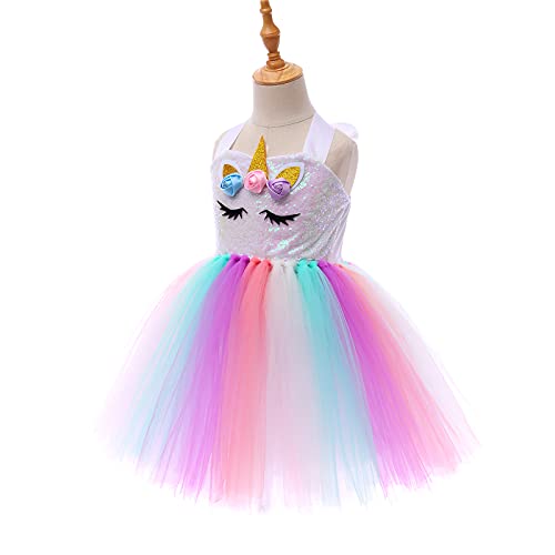 Tante Tina Disfraz de princesa de unicornio con tutú arcoíris, color blanco, talla grande M (104)