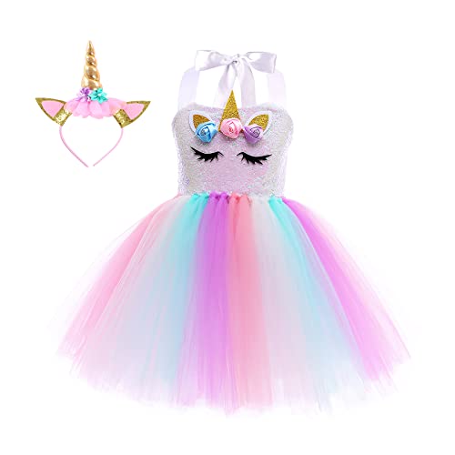 Tante Tina Disfraz de princesa de unicornio con tutú arcoíris, color blanco, talla grande M (104)