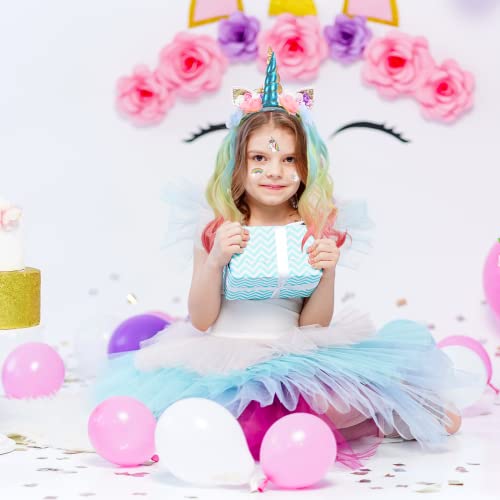 TAROME Diadema de niña unicornio con peluca de unicornio Diadema de cuerno de unicornio multicolor Cumpleaños Cosplay Carnaval para disfraces Accesorios Celebración Fiesta Festivales