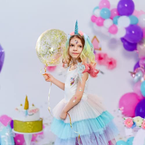 TAROME Diadema de niña unicornio con peluca de unicornio Diadema de cuerno de unicornio multicolor Cumpleaños Cosplay Carnaval para disfraces Accesorios Celebración Fiesta Festivales