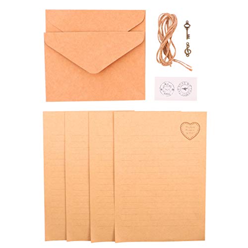 Tomaibaby Set de Papel Y Sobres Fijos Vintage Papel Retro Carta Sobres A5 Kraft Papel Escrito a Mano para Regalo de Boda de Cumpleaños