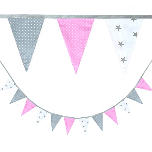 Totsy Baby Banderines Decoracion habitacion Bebe 350 cm - banderines de Tela Infantil, Guirnalda Infantil Rosa