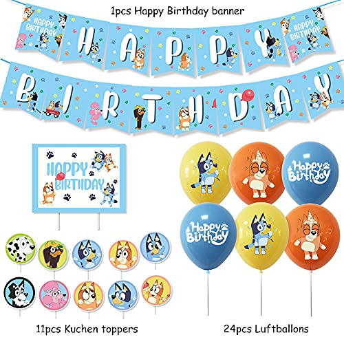 TRRY Suministro de Fiesta de Cumpleaños, bingo bluey de Decoración Globo,Cake Topper,Banner para Niños Decoración de Tartas de Fiesta, 38pcs