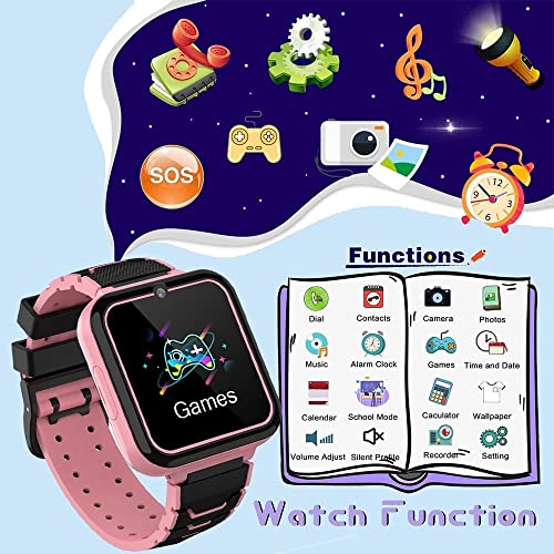 UK-ypfSoft Kids Smartwatch, Reloj for niños con 7 Juegos Reproductor de música Cámara Reloj Despertador, Reloj de Pantalla de Pantalla táctil for 3-13 años niñas y niños (Color : Pink)
