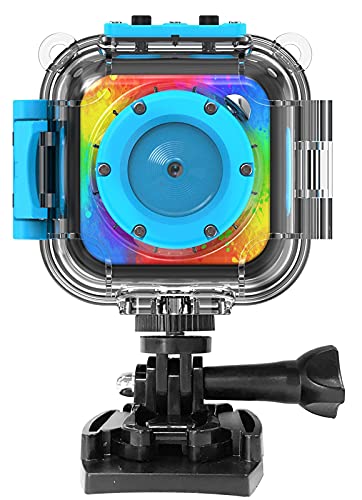 Uleway Cámara de Acción para Niños Impermeable 1080P Videocámara Subacuática Digital Juguete Cámara Regalo de Cumpleaños para Niños y Niñas para Deportes Buceo Nadar Correr Ciclismo (Azul)