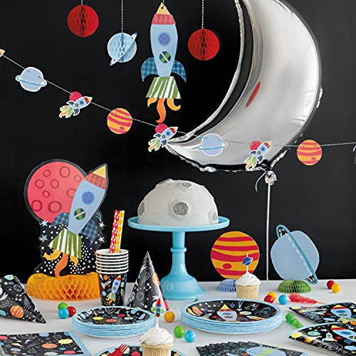 Unique Party- Platos de Papel Ecológicos-18 cm-Fiesta en el Espacio Exterior-Paquete de 8, Multicolor (73264EU)