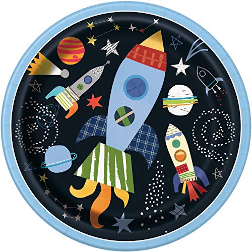 Unique Party- Platos de Papel Ecológicos-23 cm-Fiesta en el Espacio Exterior-Paquete de 8, Multicolor (73265EU)
