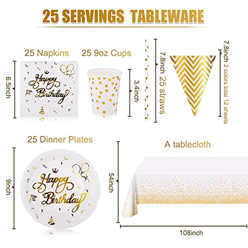 VAINECHAY Fiesta Vajilla Decoración Cumpleaños Platos Vasos Set Papel Servilletas Mantel Pajitas Pancarta Fiestas Desechable Vajilla para 25 Invitados niños adultos
