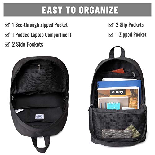 VASCHY Mochilas Escolares Mochila Juveniles para Portatil 15 Pulgadas Mochilas Mujer Vintage Mochila Hombre Casual Mochilas para Universitarios Resistente Al Agua Negro