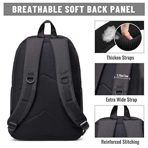 VASCHY Mochilas Escolares Mochila Juveniles para Portatil 15 Pulgadas Mochilas Mujer Vintage Mochila Hombre Casual Mochilas para Universitarios Resistente Al Agua Negro