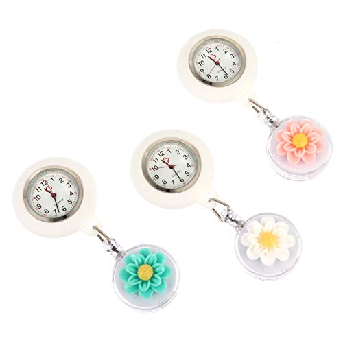 VILLCASE 3Pcs Enfermeras Fob Relojes Retráctiles Relojes Relojes de Dibujos Animados Encantador Reloj Colgante para Mujeres