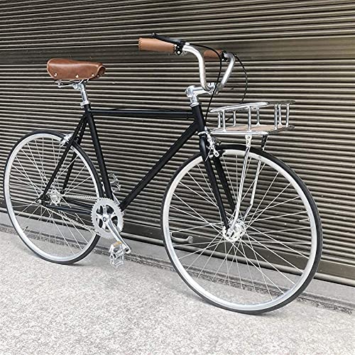 WENHAO Velocidad de una sola velocidad 700c Ciudad de Ciudad Ciudad de Ciudad Bicicleta Alto-Carbono Marco de acero urbano Equipo fijo Bicicleta Retro Vintage con canasta de bicicletas (Tamaño: Mujer