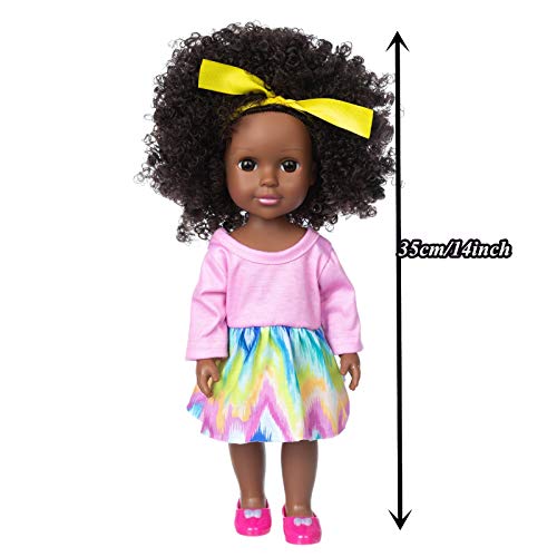 XAJ Muñeca de simulación para bebé, 35 cm, de Vinilo, Impermeable, Realista, Suave, Piel Negra, para niños, educación temprana,Lindo Cabello Rizado Regalos para niños muñeco Bebe