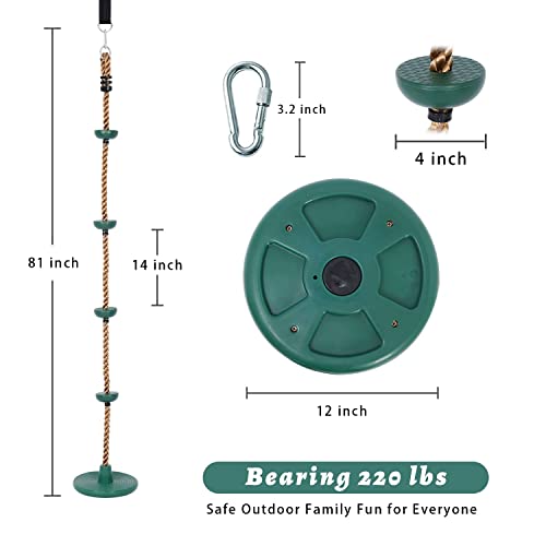 YIHATA Cuerda de Escalada para Columpio de árbol, Cuerda de 200 cm con Asiento de Columpio de Disco de 30 cm, Accesorios de Patio para niños, Columpio de Patio Trasero de árbol al Aire Libre (Verde)