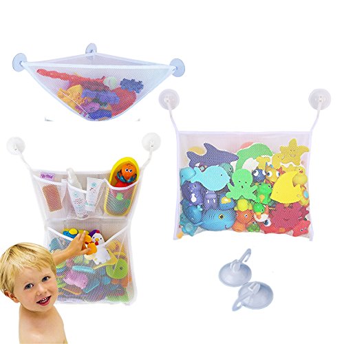 Yizish 3 x jouet de bain Organiseur, bébé Jouets de bain Sac de rangement d'angle Net avec 6 Heavy Duty Serrure ventouses pour enfants, Bébés