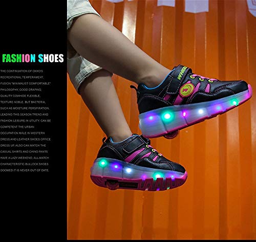 Zapatillas con ruedas zapatillas luces niña zapatos con ruedas para niños zapatillas luces led Zapatillas de skate con ruedas zapatillas skate Automática Ruedas Ajustables para Niños Niñas,Rosado,37