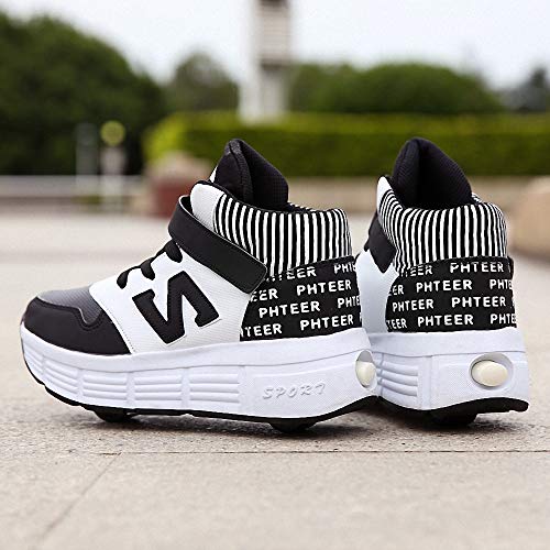 Zapatillas con Ruedas Zapatos con ruedas para niños Zapatillas de skate con ruedas Zapatos Patines Automática Calzado de Skateboarding Con Automática Ruedas Ajustables para Niños Niñas,Negro,42