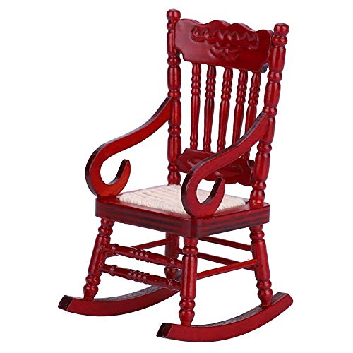 Zerodis Silla Mecedora de casa de muñecas, 1/12 Conjunto de Muebles de Madera Liviana para Casas de muñecas Sillón Divertido Modelos de sofá Casa de muñecas para bebés(Red)