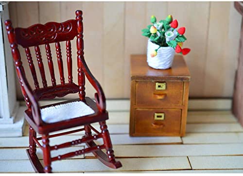 Zerodis Silla Mecedora de casa de muñecas, 1/12 Conjunto de Muebles de Madera Liviana para Casas de muñecas Sillón Divertido Modelos de sofá Casa de muñecas para bebés(Red)